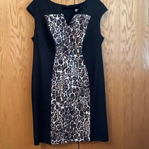 Black dress animal print hourglass inset, Size 14W